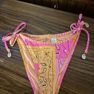 aerie Pink & Gold Bandana Print Tie-Side Bikini Bottoms